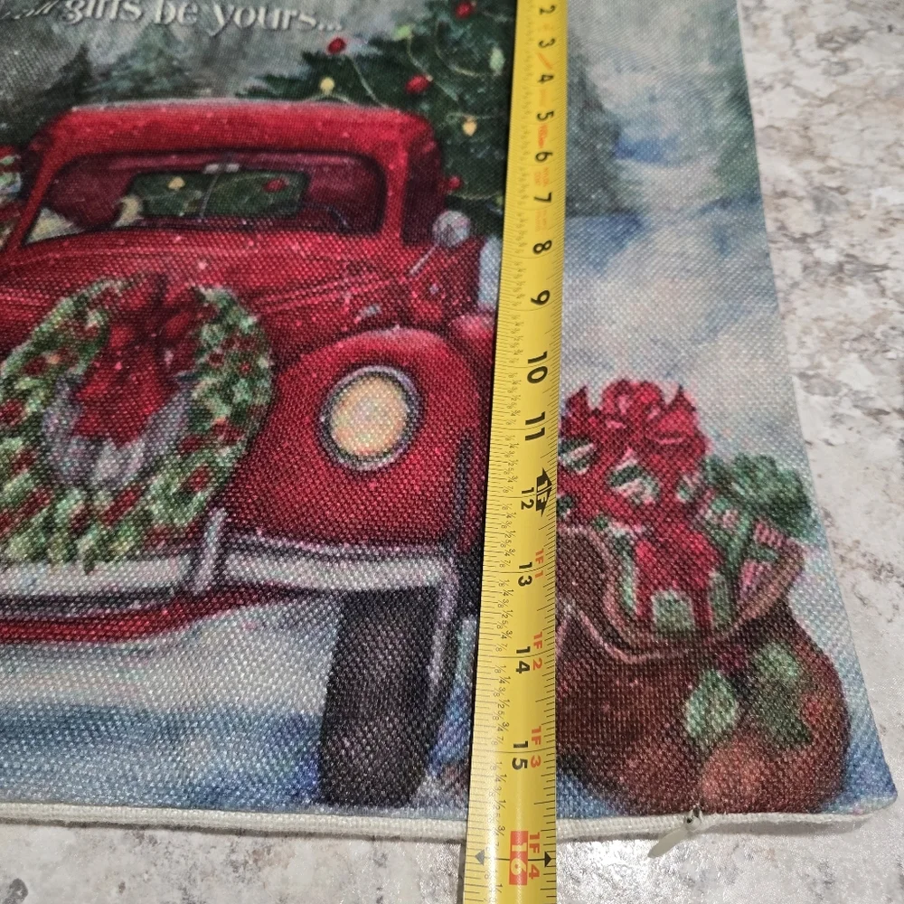 Festive Red Truck Christmas Throw Pillow Cover